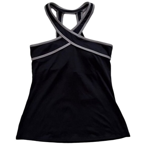 Fabletics Chicago Top Tank Black Fog/Gray Womens XS Halter Built in Bra - Picture 2 of 7